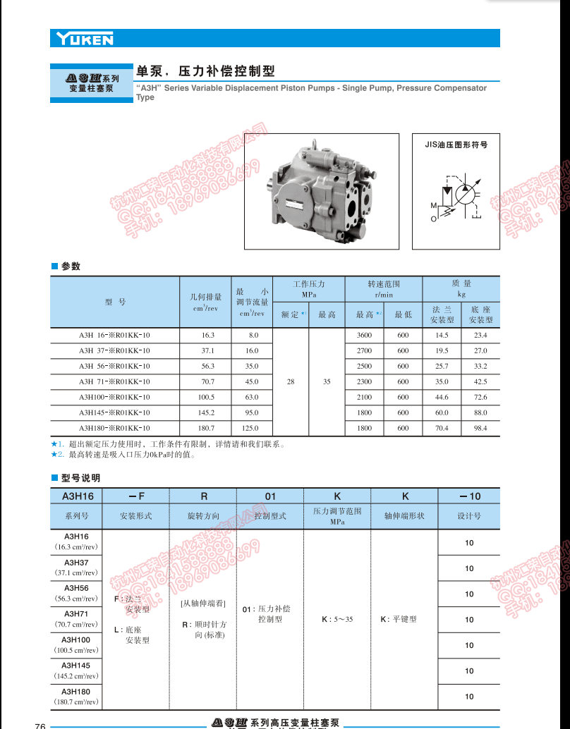 高壓變量柱塞泵A3H180-FR01KK-10